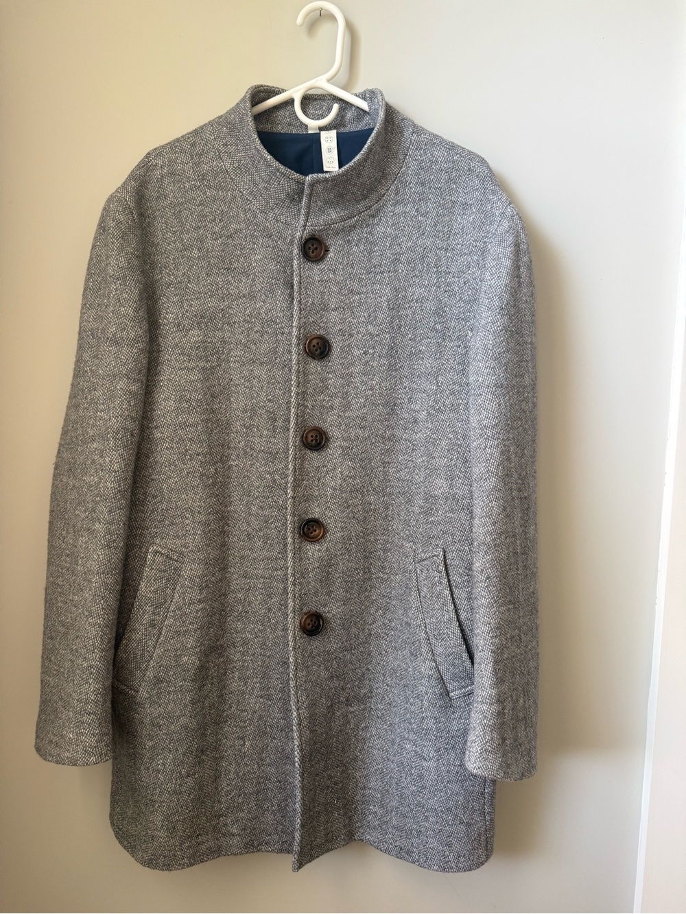 Men's Gray Stand-Collar Pea Coat — Minimal Wool Blend